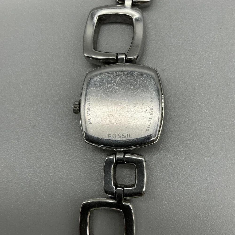 Fossil ES1869 Womens Watch 22mm Stainless Square Link New Battery 7.5